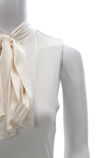 Alice + Olivia Womens Silk Sleeveless High Neck Tie Blouse White Size S