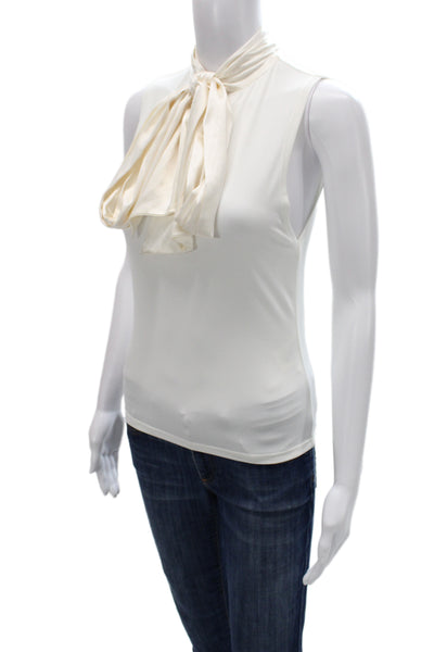 Alice + Olivia Womens Silk Sleeveless High Neck Tie Blouse White Size S