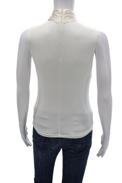 Alice + Olivia Womens Silk Sleeveless High Neck Tie Blouse White Size S