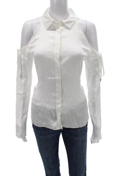 Cushnie Et Ochs Women White Collared Button Up Blouse Long Sleeve Size 4