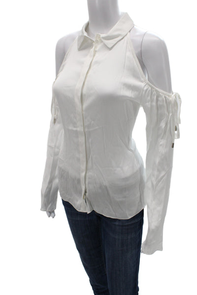 Cushnie Et Ochs Women White Collared Button Up Blouse Long Sleeve Size 4