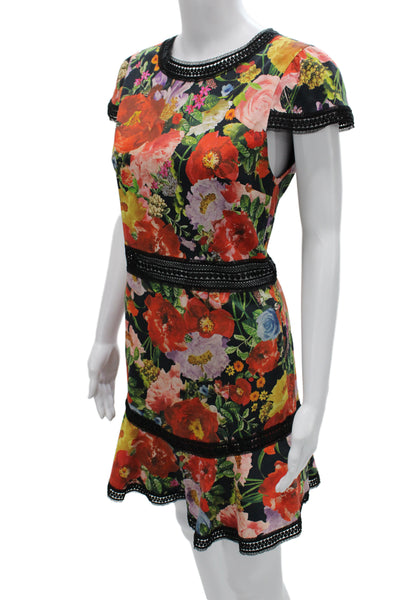 Alice + Olivia Womens Fit & Flare Dress Multicolor Cotton Crew Neck Size 6