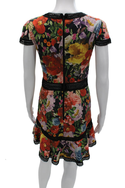 Alice + Olivia Womens Fit & Flare Dress Multicolor Cotton Crew Neck Size 6