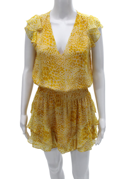 Ramy Brook Women Yellow Spotted Silk Romper V Neck Knee Size XS