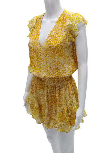 Ramy Brook Women Yellow Spotted Silk Romper V Neck Knee Size XS
