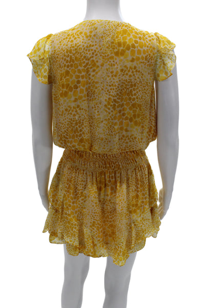 Ramy Brook Women Yellow Spotted Silk Romper V Neck Knee Size XS