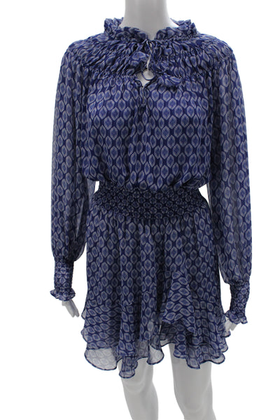 Misa Womens Blouson Dress Blue High Neck Long Sleeve Geometric Size XS