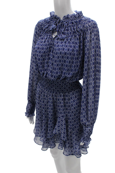 Misa Womens Blouson Dress Blue High Neck Long Sleeve Geometric Size XS