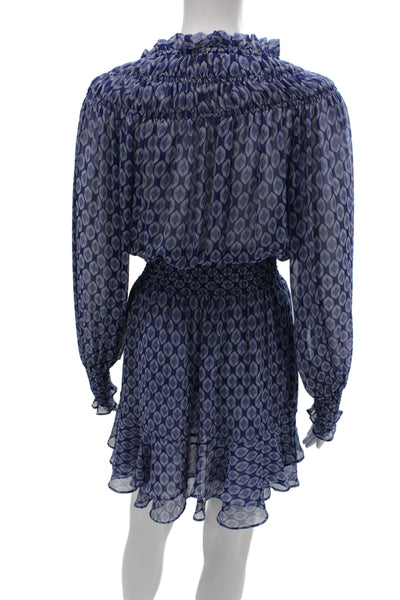 Misa Womens Blouson Dress Blue High Neck Long Sleeve Geometric Size XS