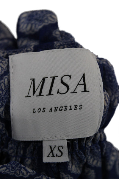 Misa Womens Blouson Dress Blue High Neck Long Sleeve Geometric Size XS