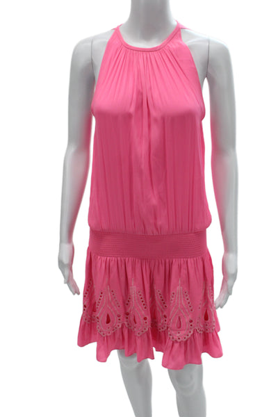 Ramy Brook Women Blouson Halter Knee Length Pink Dress Size S