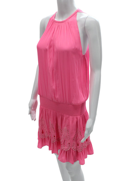 Ramy Brook Women Blouson Halter Knee Length Pink Dress Size S
