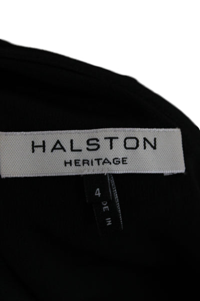 Halston Heritage Womens Sheath Dress Black Sleeveless Knee Length Buckle Size 4