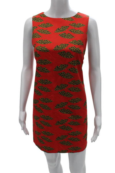 Alice + Olivia Women Red Leopard Shift Dress Sleeveless Size 4
