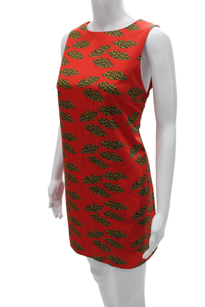 Alice + Olivia Women Red Leopard Shift Dress Sleeveless Size 4