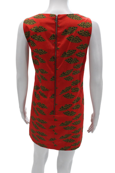 Alice + Olivia Women Red Leopard Shift Dress Sleeveless Size 4