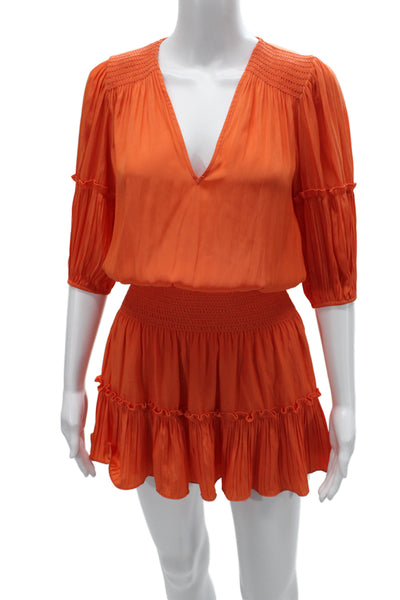 Ramy Brook Womens Orange Romper 3/4 Sleeve Above Knee Size XS