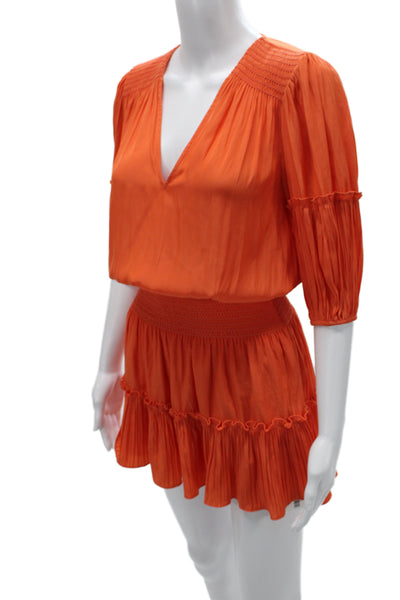 Ramy Brook Womens Orange Romper 3/4 Sleeve Above Knee Size XS