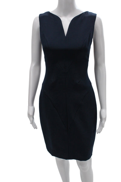 Milly Womens Sheath Dress Dark Blue V-Neck Sleeveless Knee Length Size 4