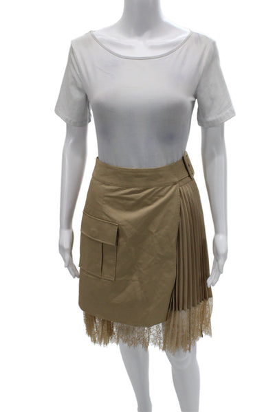 Self Portrait Womens Cargo Pleated Wrap Mini Skirt Tan Size 4