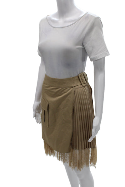 Self Portrait Womens Cargo Pleated Wrap Mini Skirt Tan Size 4