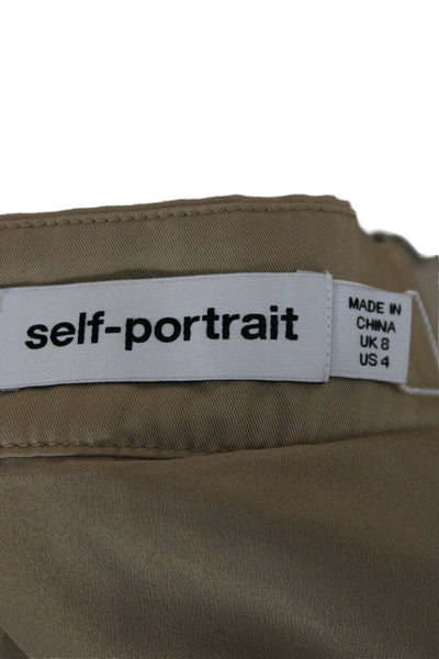 Self Portrait Womens Cargo Pleated Wrap Mini Skirt Tan Size 4