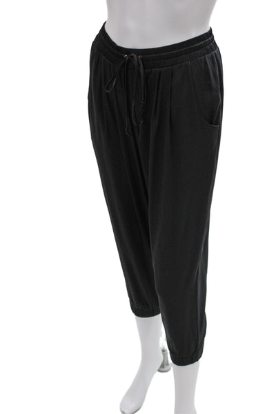 Ramy Brook Women Cropped Jogger Pants Black Silk Drawstring Size XS