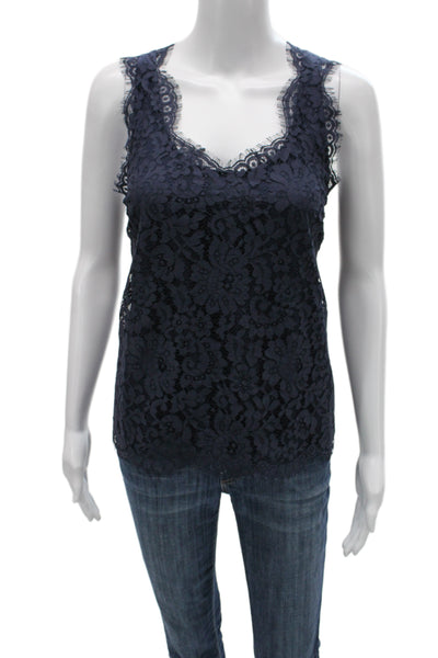 Joie Women Dark Blue Floral V-Neck Tank Sleeveless Size S