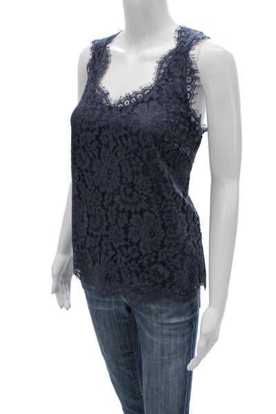 Joie Women Dark Blue Floral V-Neck Tank Sleeveless Size S