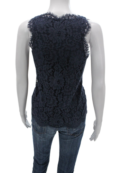 Joie Women Dark Blue Floral V-Neck Tank Sleeveless Size S