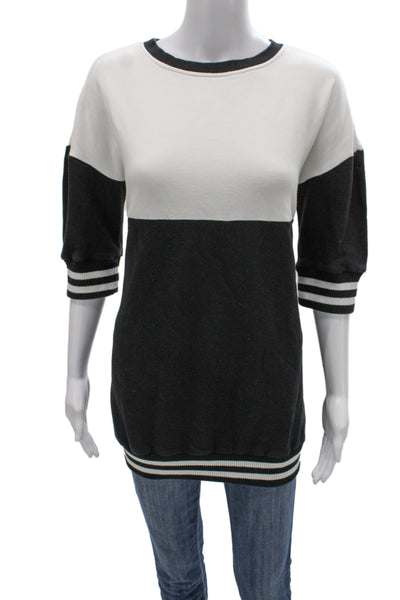 Alice + Olivia Womens Black Striped Pullover Sweatshirt 3/4 Sleeve Size XS
