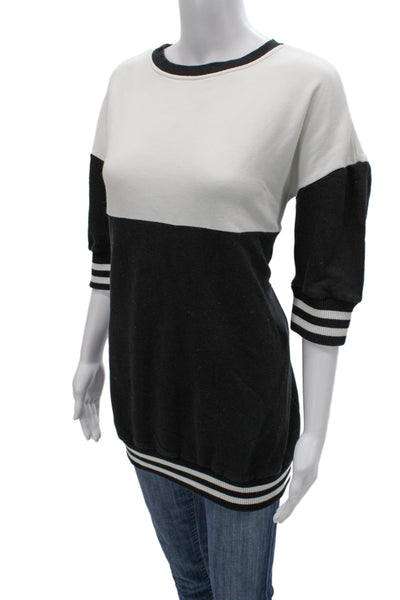 Alice + Olivia Womens Black Striped Pullover Sweatshirt 3/4 Sleeve Size XS