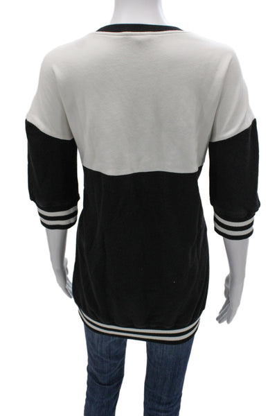 Alice + Olivia Womens Black Striped Pullover Sweatshirt 3/4 Sleeve Size XS