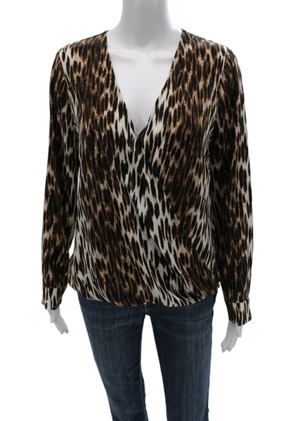 L'Agence Women Black Animal Print V-Neck Long Sleeve Blouse Petite Size S
