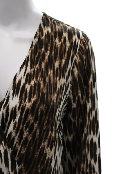 L'Agence Women Black Animal Print V-Neck Long Sleeve Blouse Petite Size S