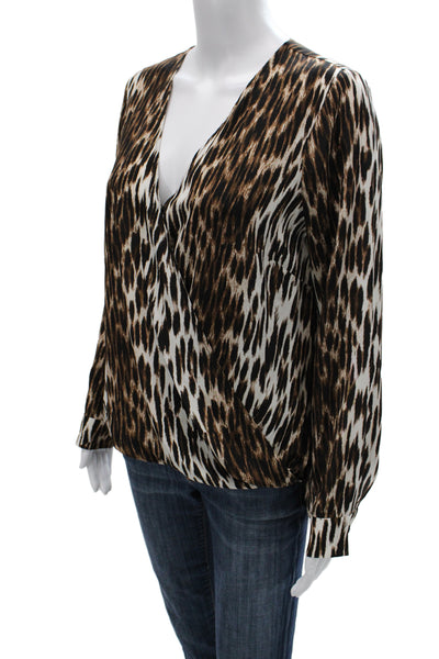 L'Agence Women Black Animal Print V-Neck Long Sleeve Blouse Petite Size S