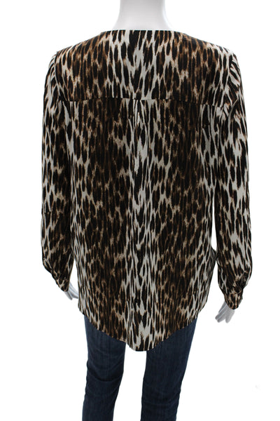 L'Agence Women Black Animal Print V-Neck Long Sleeve Blouse Petite Size S