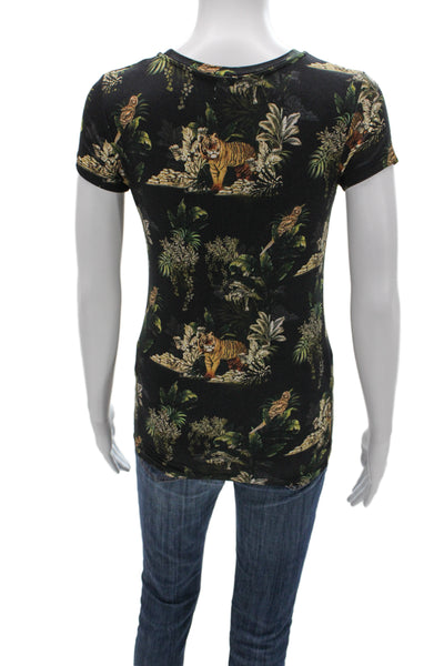 L'Agence Womens Petite Jersey Animal Print Black Short Sleeve T-Shirt Size S
