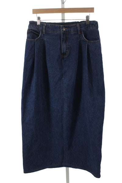 Lioness Womens Blue Straight Pencil Skirt Cotton Long Solid Button Size M