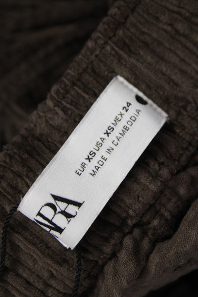 Zara Women Ankle Pants Brown Cotton Button Size XS