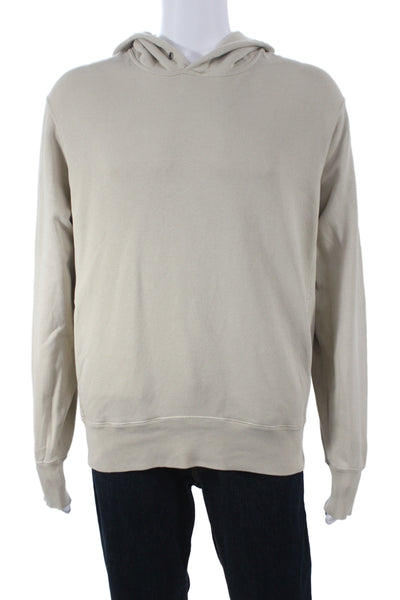 Uniqlo Mens Pullover Hoodie Beige Cotton Long Sleeve Crew Neck Size M