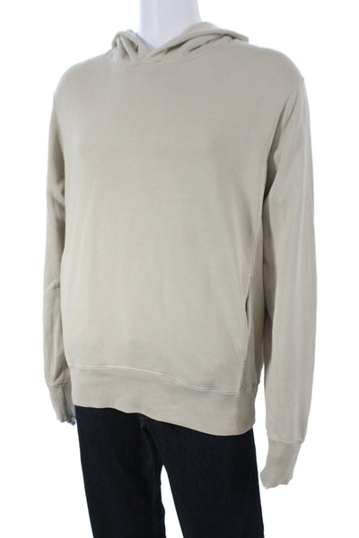 Uniqlo Mens Pullover Hoodie Beige Cotton Long Sleeve Crew Neck Size M