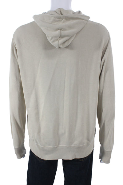 Uniqlo Mens Pullover Hoodie Beige Cotton Long Sleeve Crew Neck Size M
