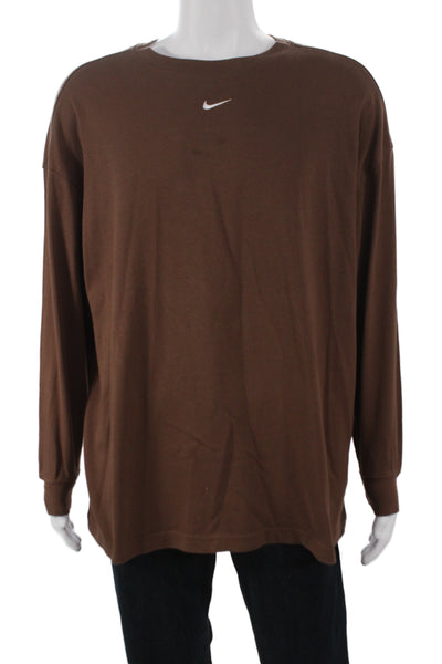 Nike Unisex Adults Basic Brown Cotton Long Sleeve T-Shirt Size M