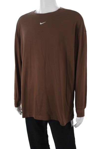 Nike Unisex Adults Basic Brown Cotton Long Sleeve T-Shirt Size M