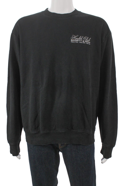 Sporty & Rich Unisex Adults Pullover Sweatshirt Black Cotton Crew Neck Size M
