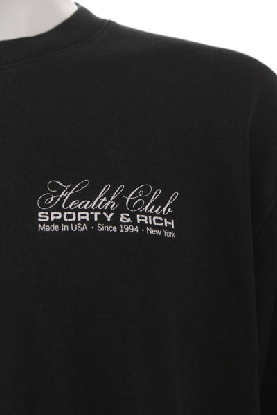 Sporty & Rich Unisex Adults Pullover Sweatshirt Black Cotton Crew Neck Size M