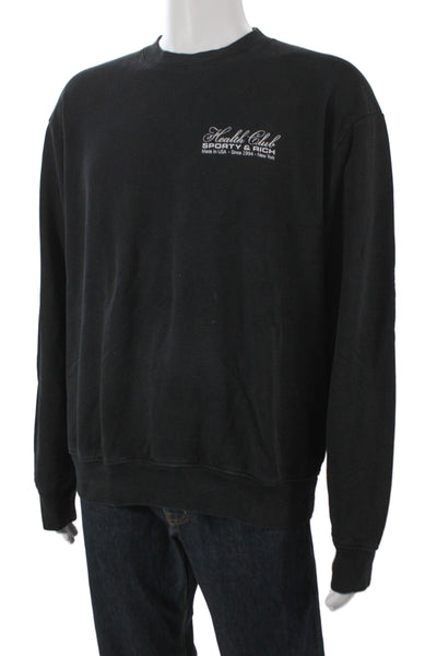 Sporty & Rich Unisex Adults Pullover Sweatshirt Black Cotton Crew Neck Size M