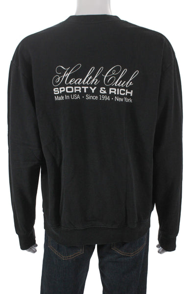 Sporty & Rich Unisex Adults Pullover Sweatshirt Black Cotton Crew Neck Size M