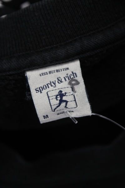 Sporty & Rich Unisex Adults Pullover Sweatshirt Black Cotton Crew Neck Size M